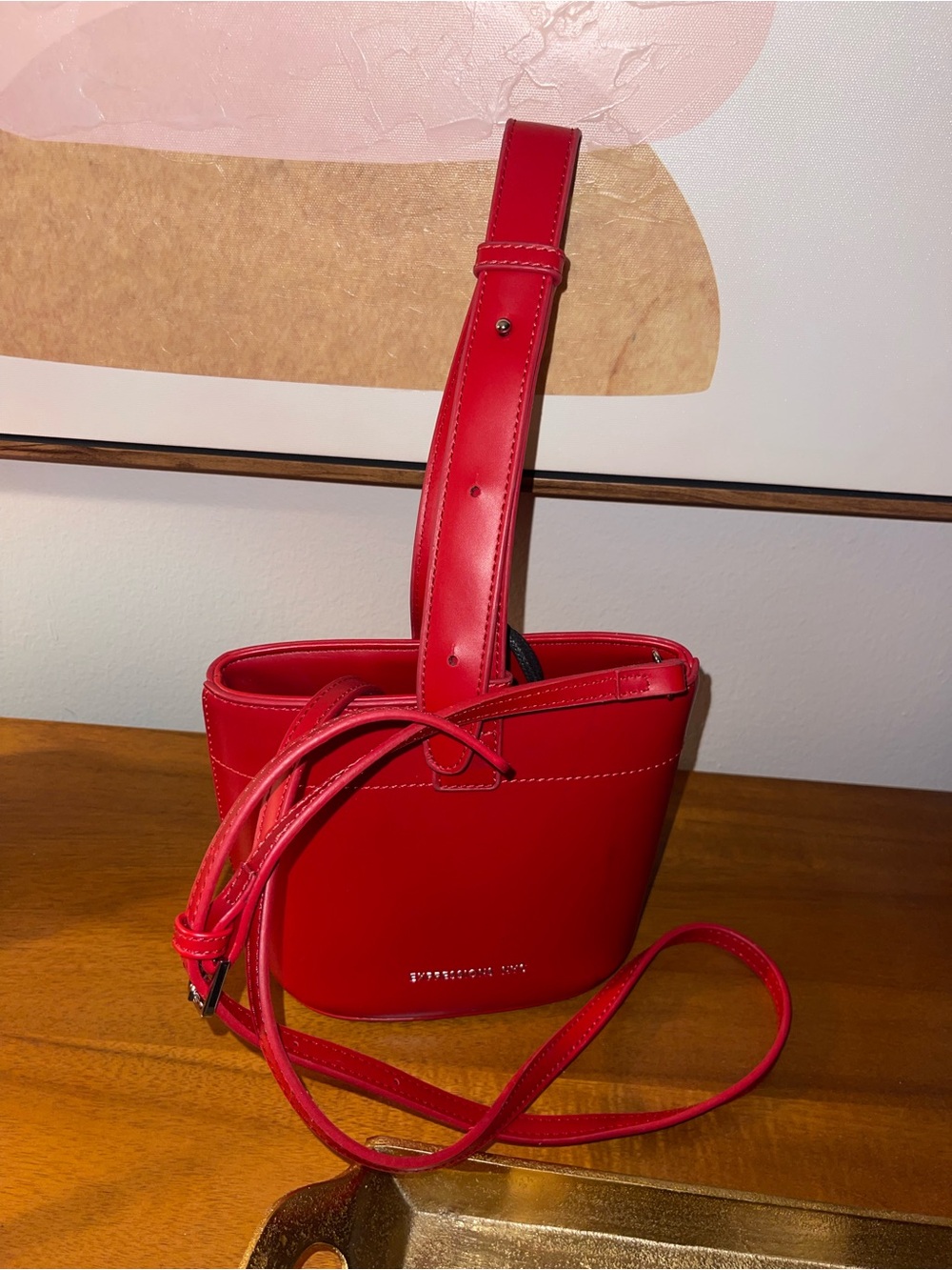 Expressions NYC - Red Leather Crossbody Bucket Bag - Women